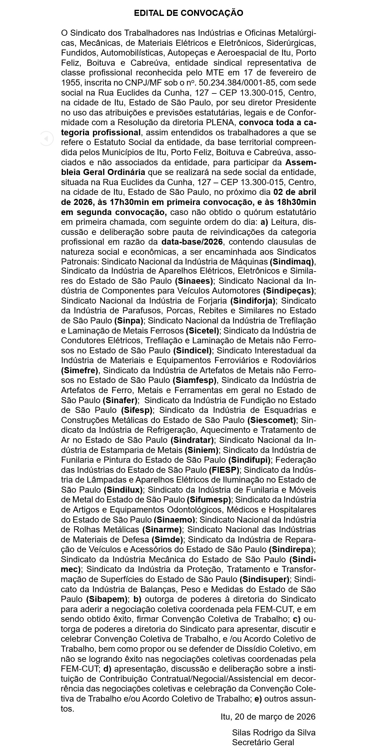 Edital de convocação: Assembleia geral